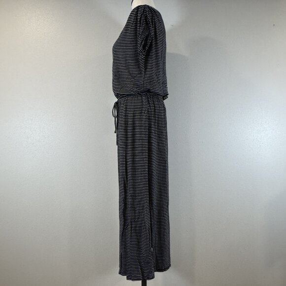 24/7 Maurices Women Size M Black White Striped Sleeveless Dress Drawstring Waist - Picture 2 of 15